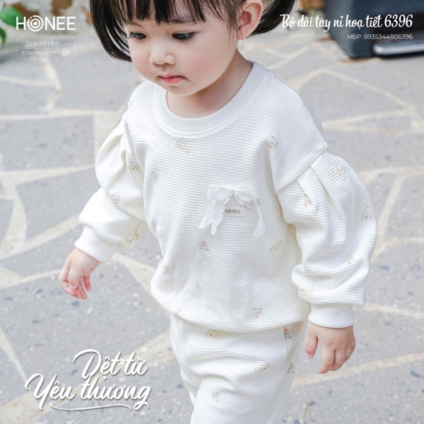 Bộ dài tay nỉ họa tiết Honee 6396