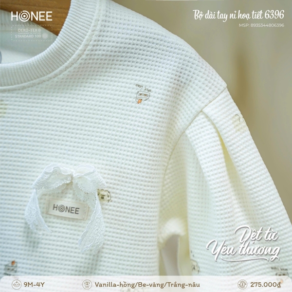 Bộ dài tay nỉ họa tiết Honee 6396