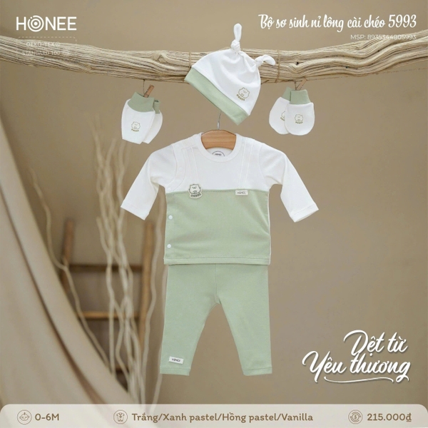 Bộ sơ sinh nỉ lông cài chéo Honee 5993