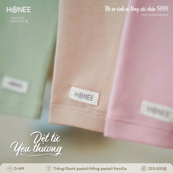 Bộ sơ sinh nỉ lông cài chéo Honee 5993