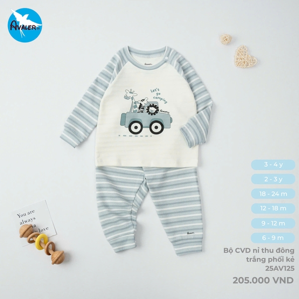 Bộ CVD nỉ thu đông trắng phối kẻ 25AV125 Avaler