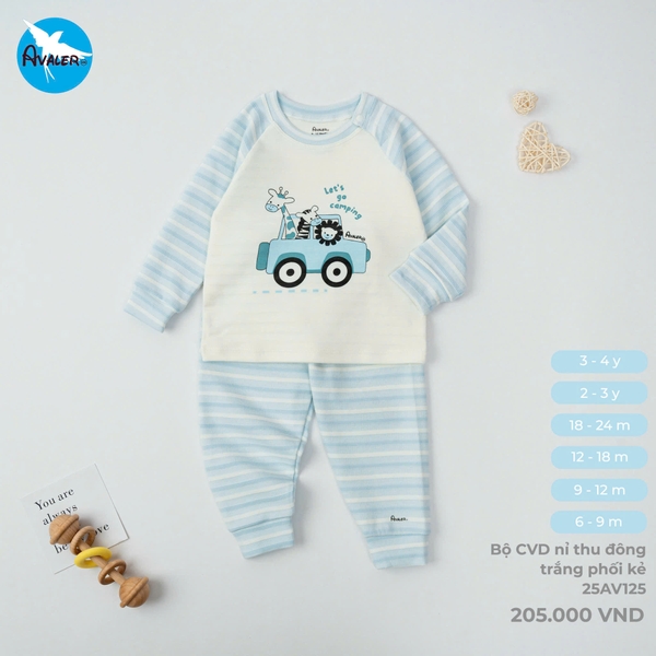 Bộ CVD nỉ thu đông trắng phối kẻ 25AV125 Avaler