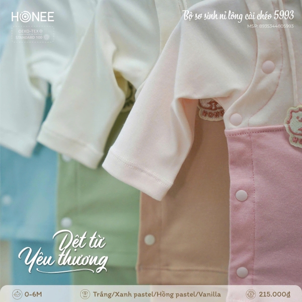 Bộ sơ sinh nỉ lông cài chéo Honee 5993