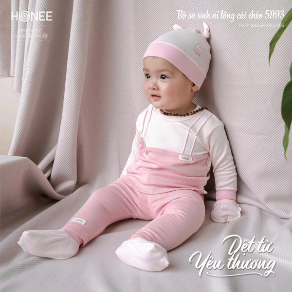 Bộ sơ sinh nỉ lông cài chéo Honee 5993