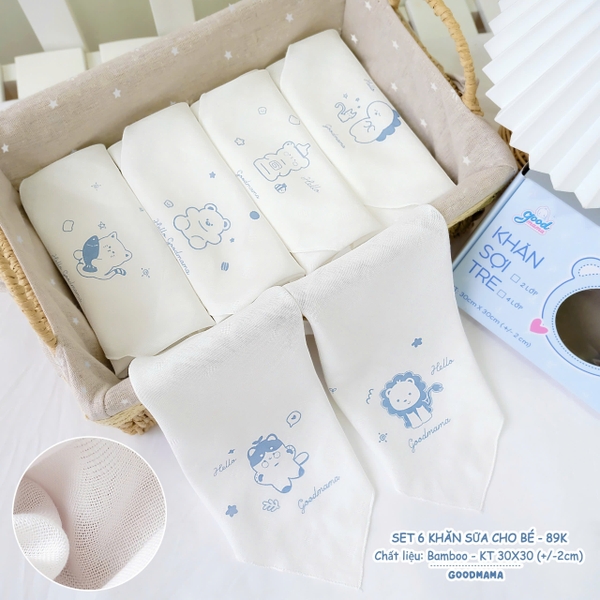 Khăn Sữa Sợi Tre Goodmama 30x30 màu ngẫu nhiên (Set 6 cái)