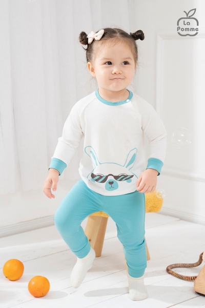 Bộ dài tay La Pomme Raglan người bạn tai dài (Màu Xanh)