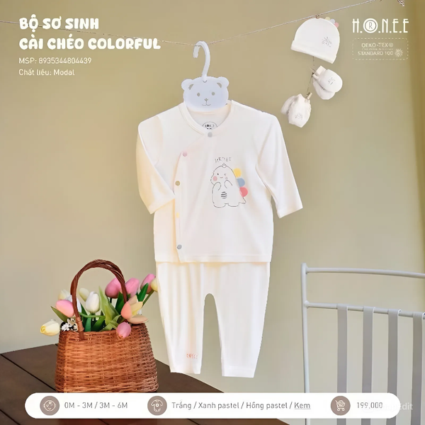 Bộ sơ sinh cài chéo Colorful Hrnee 0-3M