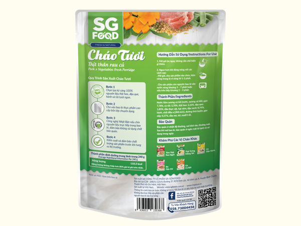 Cháo Tươi Thịt Thăn Rau Củ SG Food 240g cho bé trên 12 tháng