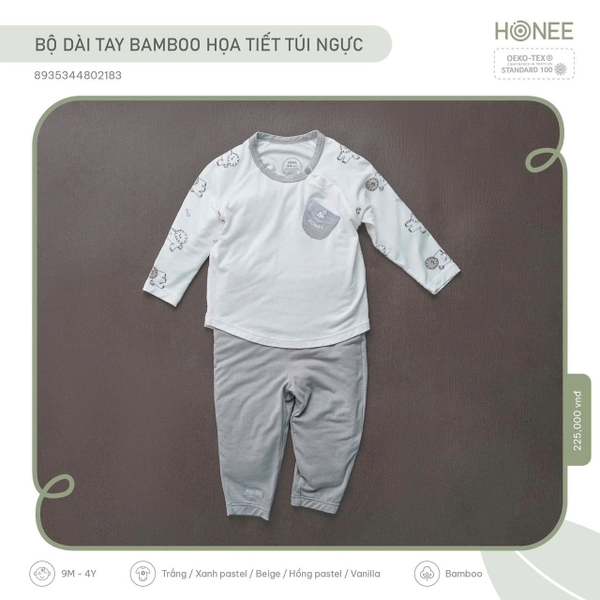 Bộ dài tay Bamboo họa tiết túi ngực Hrnee 2183