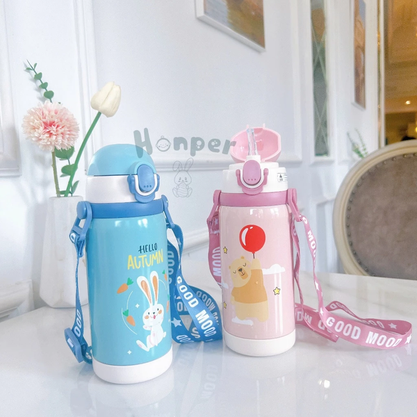 Bình Giữ Nhiệt HONPER HP118 Kèm Dây Đeo Chất Liệu Inox Cao Cấp Dung Tích 450ml
