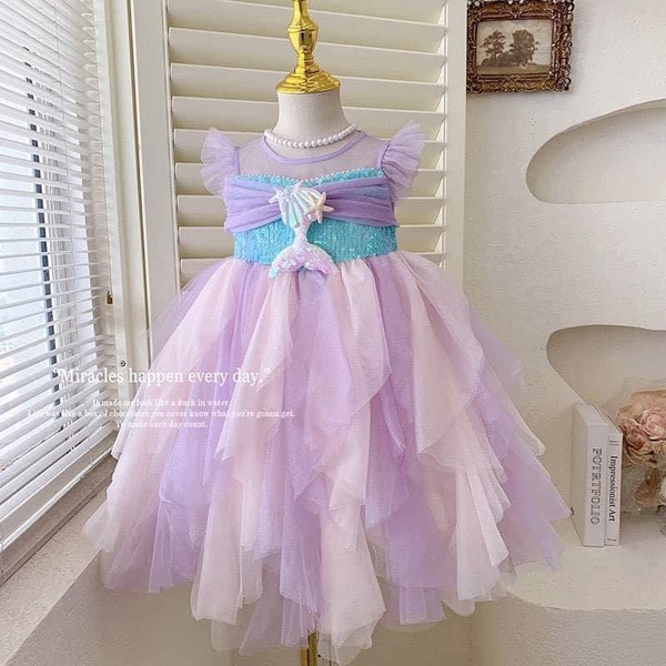 Váy công chúa tiên cá voan nhiều lớp cho bé