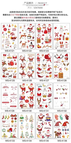 Tập hình dán Tattoos dạ quang Noel