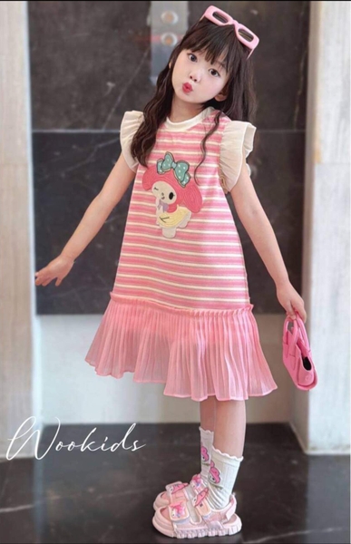 Váy cánh tiên KO TÚI kẻ ngang phối trắng hình Cinnamoroll, My Melody, Kuromi