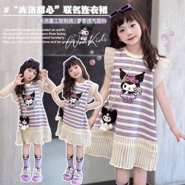 Váy cánh tiên KO TÚI kẻ ngang phối trắng hình Cinnamoroll, My Melody, Kuromi