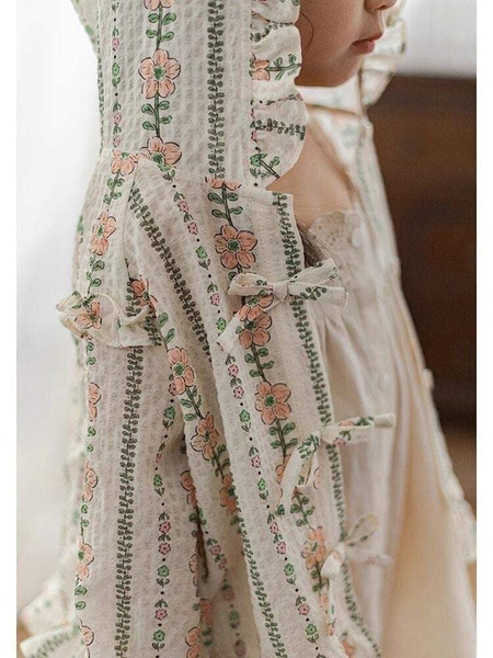 Áo khoác hoa nhí xuất Hàn vintage nơ cài