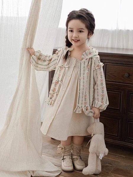 Áo khoác hoa nhí xuất Hàn vintage nơ cài