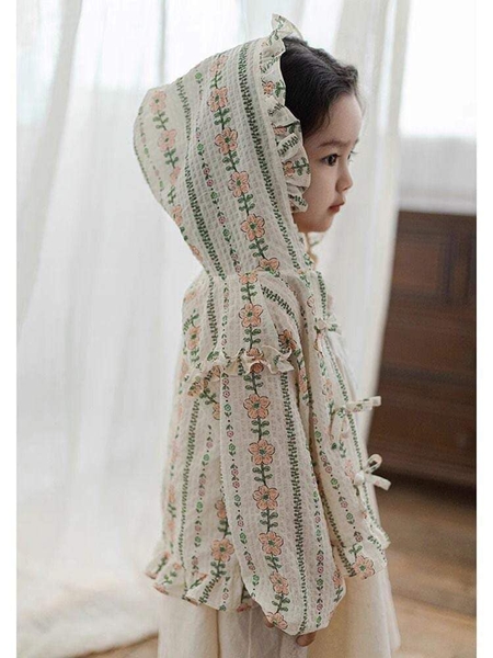 Áo khoác hoa nhí xuất Hàn vintage nơ cài