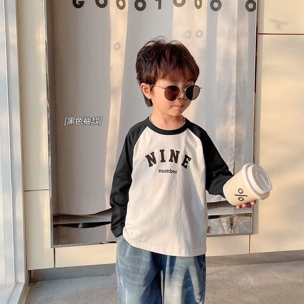 Áo cotton dài tay raglan vintage 4 màu cho bé trai
