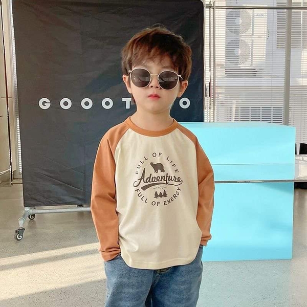 Áo cotton dài tay raglan vintage 4 màu cho bé trai