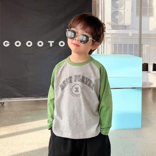Áo cotton dài tay raglan vintage 4 màu cho bé trai