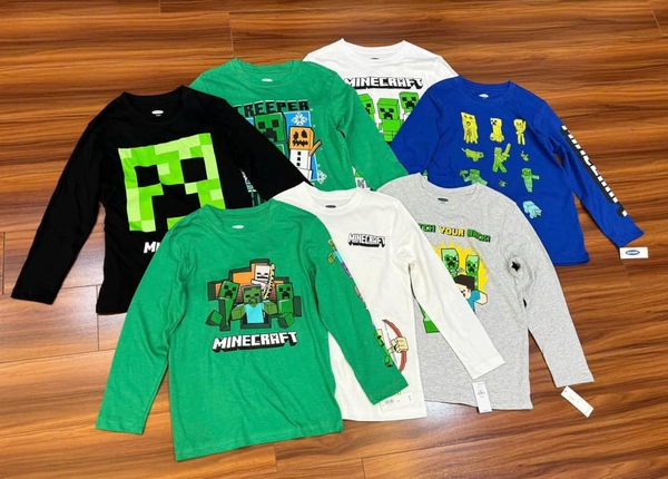Áo cotton dài tay hãng Oldnavy size lớn mẫu Minecraft