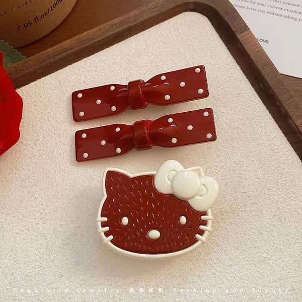 Set kẹp tóc Hello Kitty, nơ đỏ trắng...