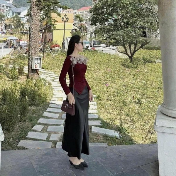 Chân váy lụa màu ĐEN Tommy Hilfiger