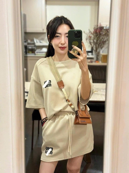 Set bộ Miu Miu cotton cộc tay kèm chân váy ngắn 5 màu