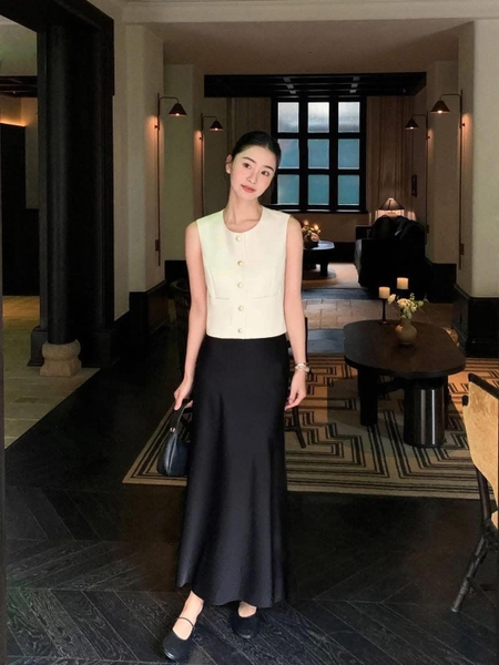 Chân váy lụa màu ĐEN Tommy Hilfiger