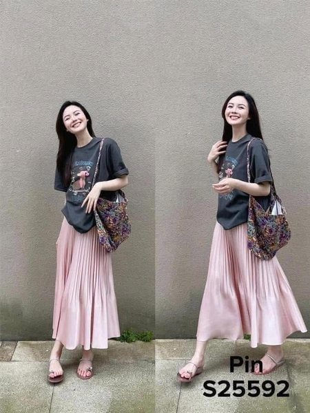 Chân váy xếp ly freesize màu be, hồng, đen