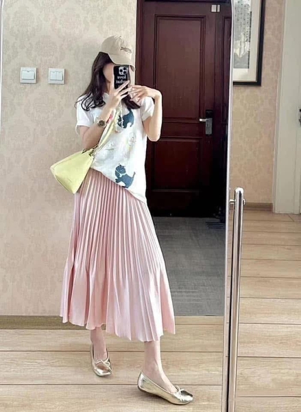 Chân váy xếp ly freesize màu be, hồng, đen
