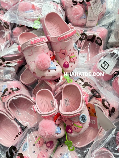 Dép sục Crocs Loopy hồng size mẹ&bé