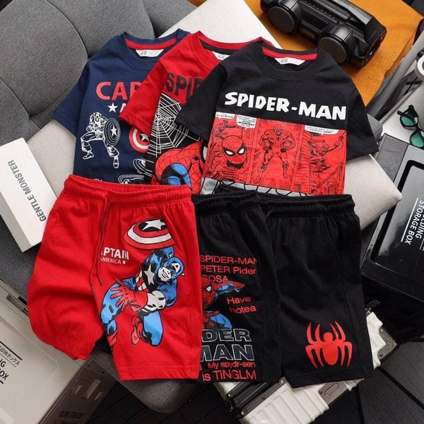 (TTT) Bộ cotton cộc tay H&M Marvel 5 mẫu Spiderman, Captain