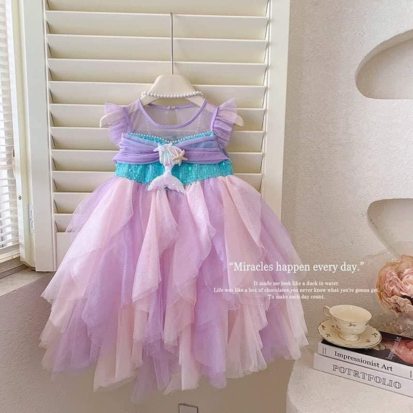Váy công chúa tiên cá voan nhiều lớp cho bé