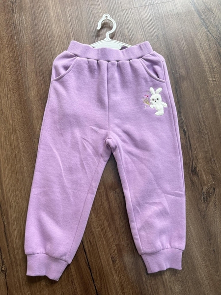 Quần nỉ bông bo gấu màu tím thêu thỏ hãng Babidiboo