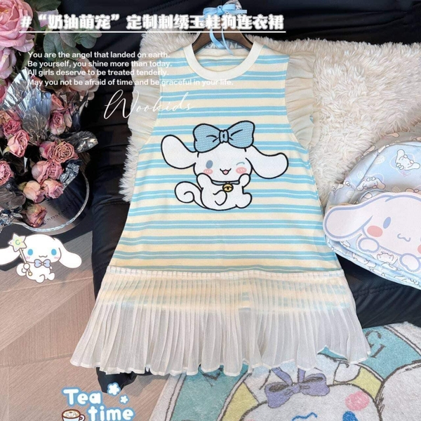 Váy cánh tiên KO TÚI kẻ ngang phối trắng hình Cinnamoroll, My Melody, Kuromi