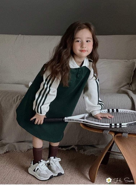 Váy nỉ polo dài tay Hi.Sun phối xanh trắng