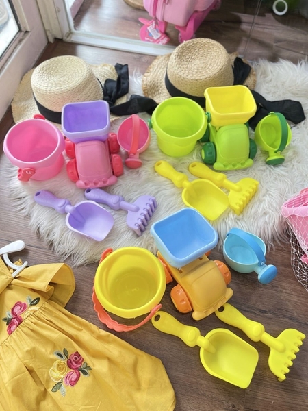 Đồ chơi xe xúc cát mini 3 màu vàng, hồng, xanh