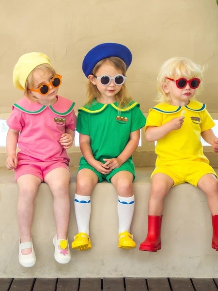 Bộ cotton thủy thủ xuất Hàn Pimpollo in hình gấu 3 màu xanh, hồng, vàng