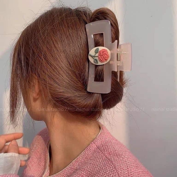 Set 2 kẹp tóc hồng mẫu hoa hồng