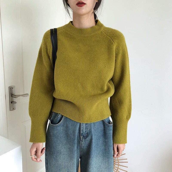 Áo len dài tay cổ tròn 3p 5 màu vàng, be, cam, xanh lá, xanh dương