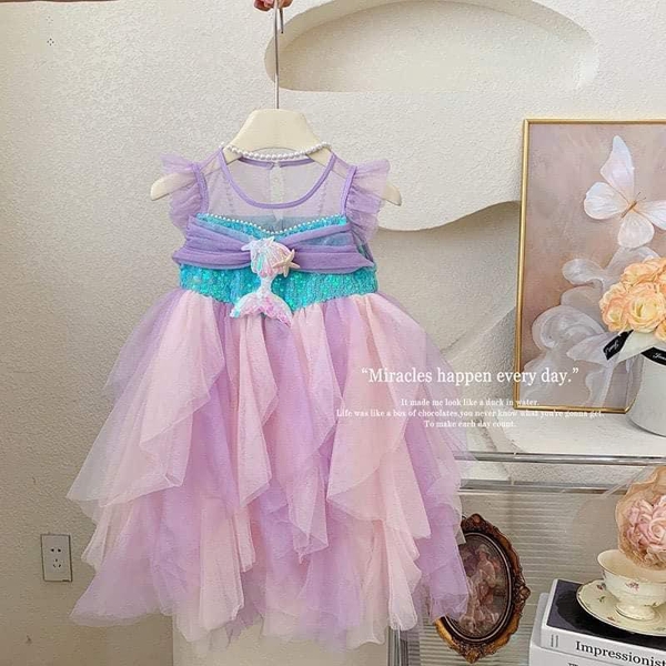 Váy công chúa tiên cá voan nhiều lớp cho bé