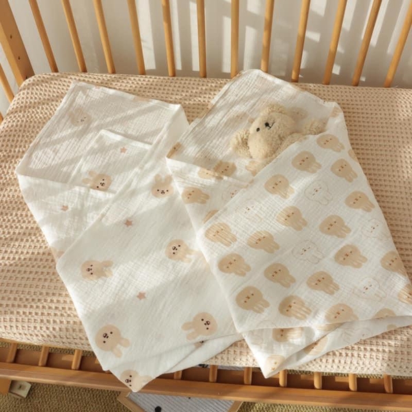 Khăn tắm đa năng 3 lớp chất cotton muslin organic hãng TATA&COCO có hộp