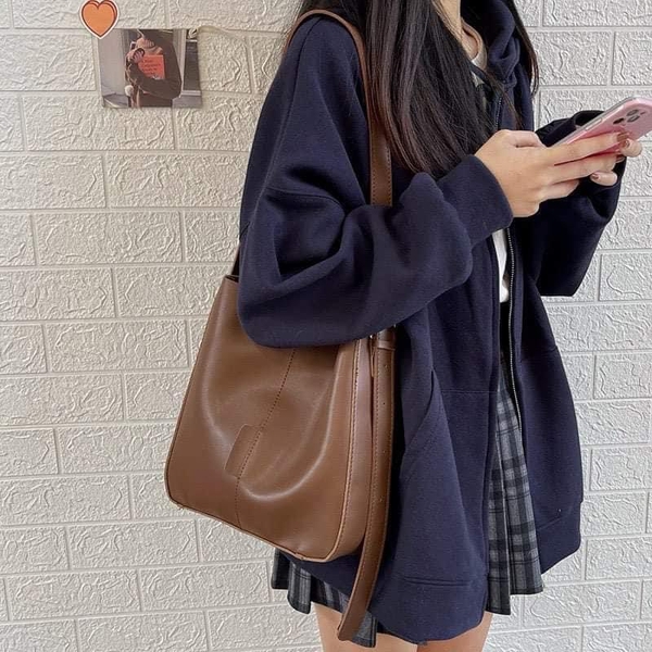 Túi da PU size 27 3 màu đen, nâu đậm, nâu sang