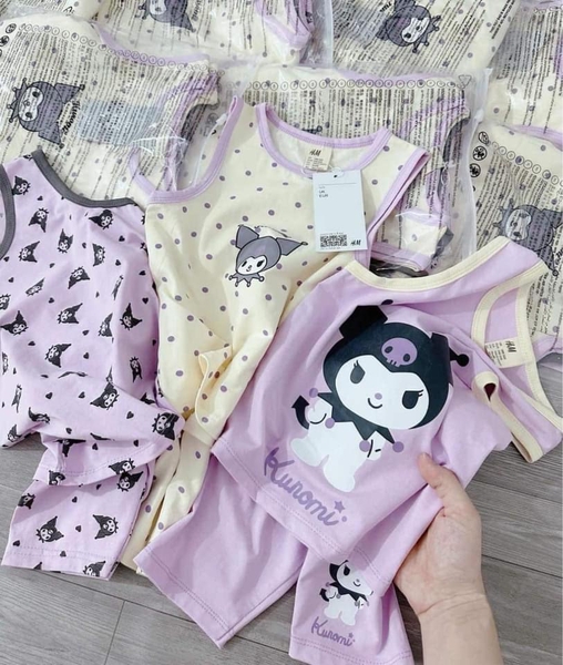 Set 3 bộ cotton sát nách Kuromi màu trắng, tím