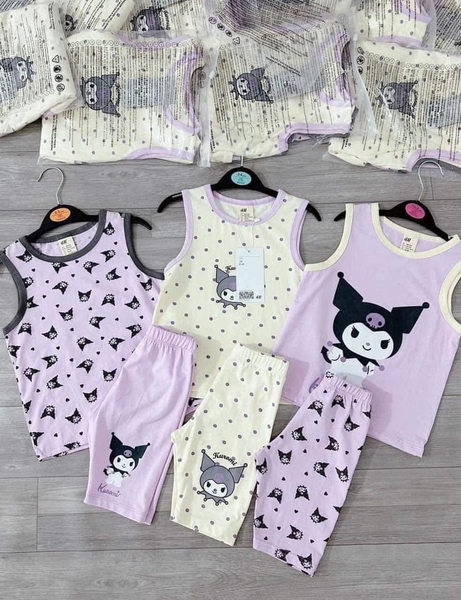 Set 3 bộ cotton sát nách Kuromi màu trắng, tím