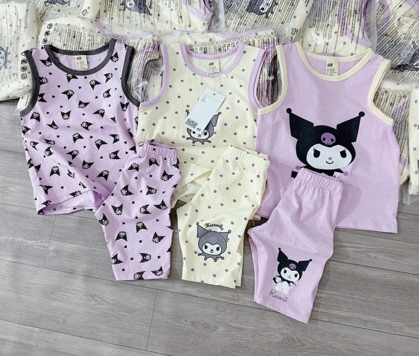 Set 3 bộ cotton sát nách Kuromi màu trắng, tím