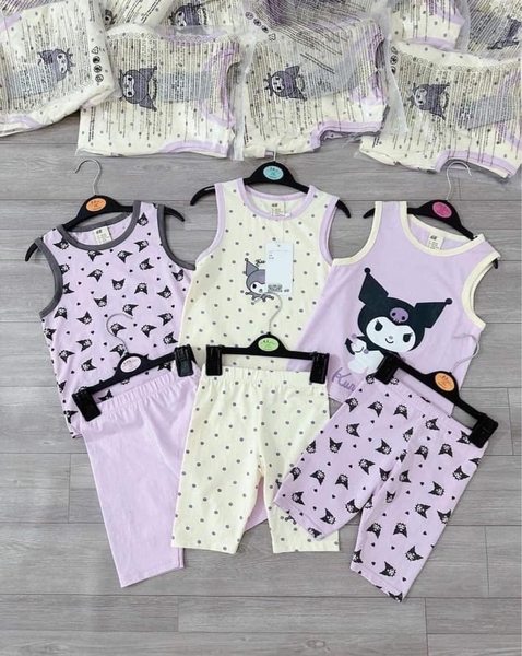 Set 3 bộ cotton sát nách Kuromi màu trắng, tím