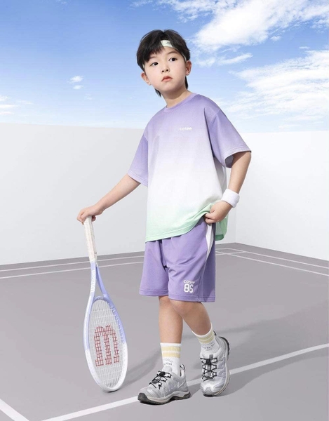 Bộ thể thao cộc tay loang 2 màu đen và tím