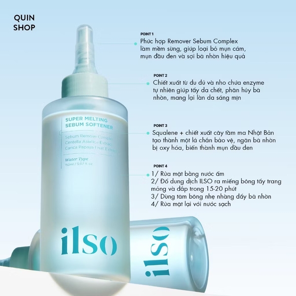 Tinh Chất Ủ Mụn ILSO Đầu Đen, Mụn Cám 150ml kèm 40m cotton pad 2 màu xanh, hồng